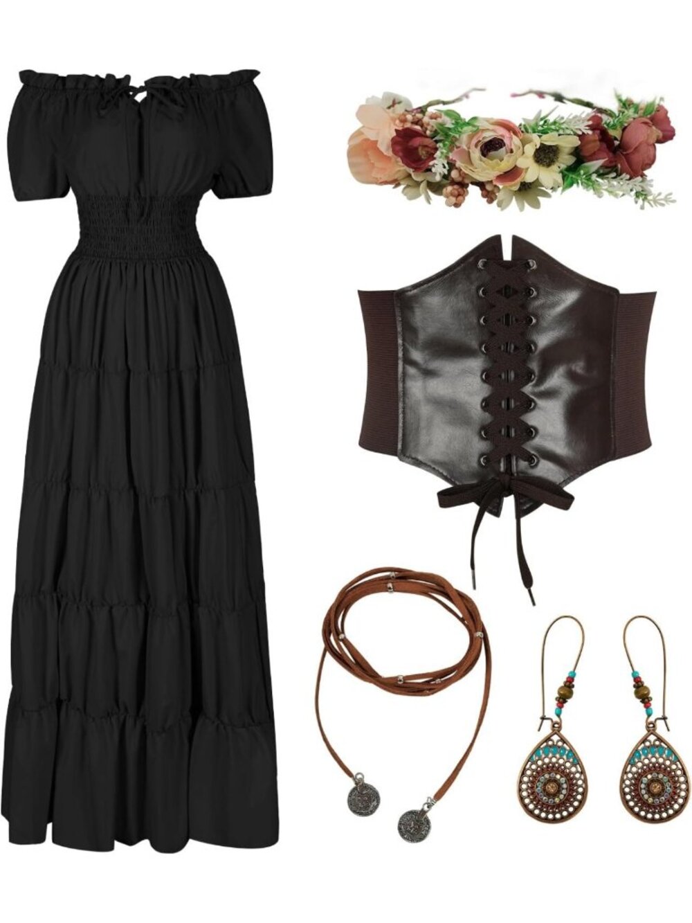 5Pcs Renaissance Medieval Costume Set | Women's Fairy Cottagecore Dress